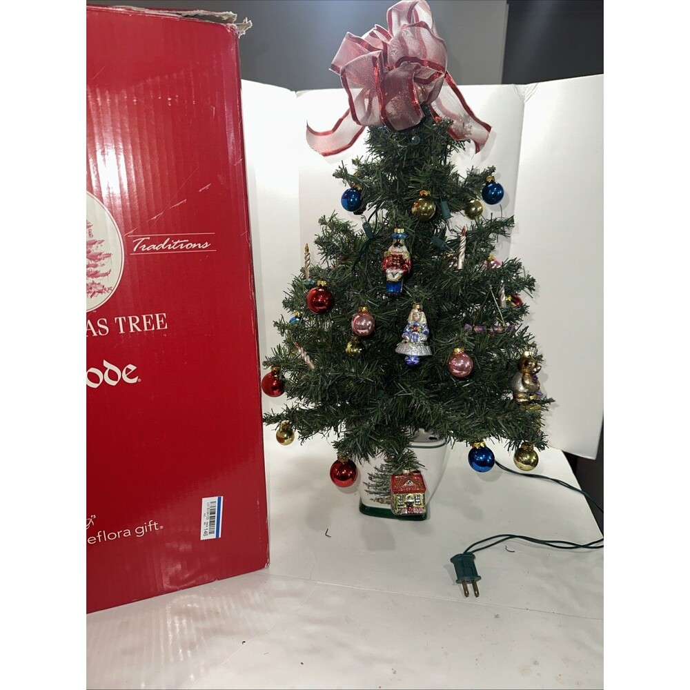2004 Spode 24" Christmas Tree Teleflora w/Lights & Ornaments in Original Box